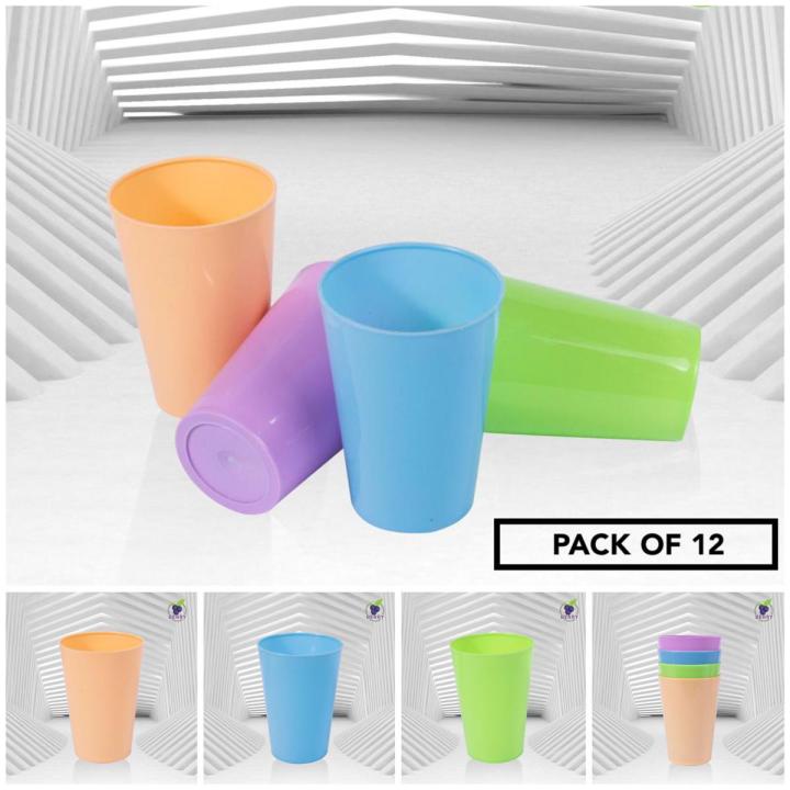 Multicolor Pack of 12 Glass Set - Unbreakable Plastic Glass Set - Reusable plastic drinking glasses for kids and Family