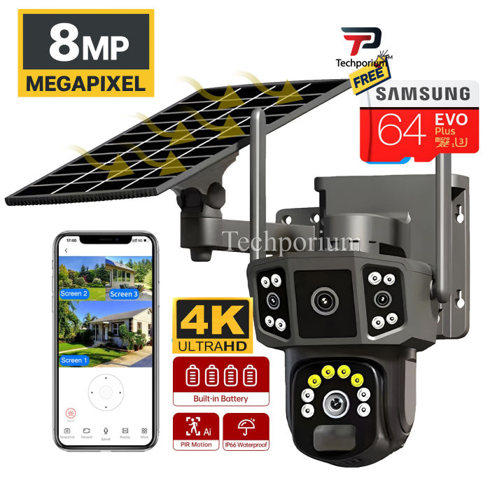 Security Ultra HD Smart 8MP 4K Dual Lens Solar CCTV Camera 10x Zoom ...