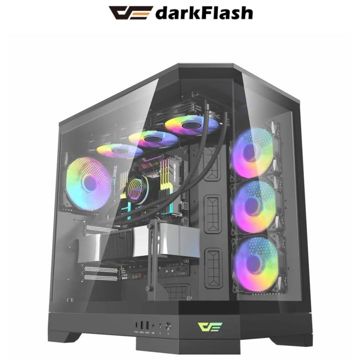 Aigo DarkFlash DQX90 ATX PC Case Three side panel with O-screw snap joint designed with 4 Fans