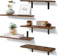 Floating Shelves for Wall Decor Storage, Wall Mounted Shelves Set of 5, Sturdy Small Wood Shelves with Metal Brackets Hanging for Bedroom, Living Room, Bathroom, Kitchen, Book, Dark Brown. 