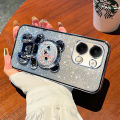 For Infinix Note 40 4G / Note 40 Pro 4G 5G / Note 40 Pro Plus 5G Back Cover with 3D Bear Hidden Stand Bracket Luxury 6D Gradient Shiny Plating Glitter Women Phone Case Clear Soft Silicone Protective Cases Pouch Girls. 