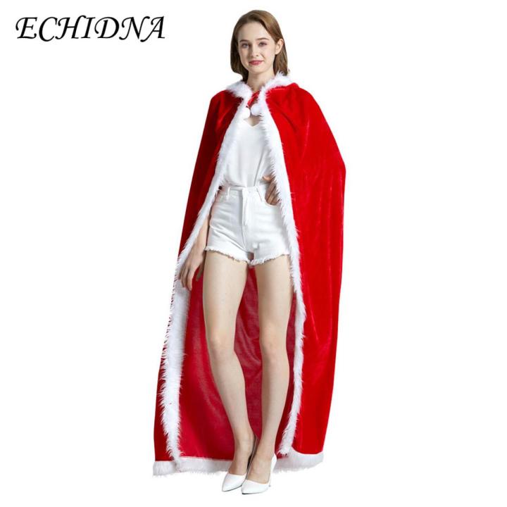 ECHIDNA Santa Claus Cape Flurry Trim Lady Long Style Role Play Christmas Cloak