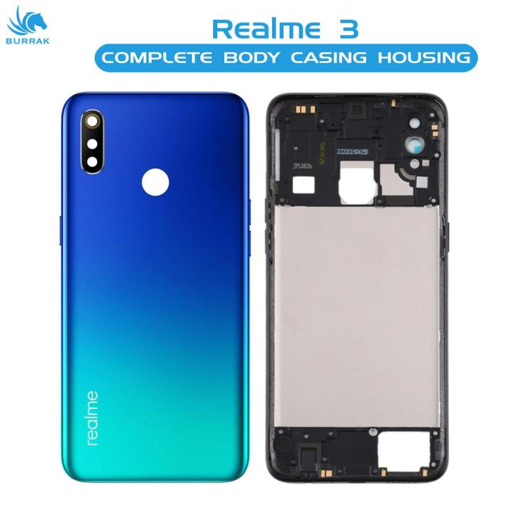 Realme 3 Housing Middle Frame With Side Button and Camera Lens Complete Body Casing Replacement - Blue
