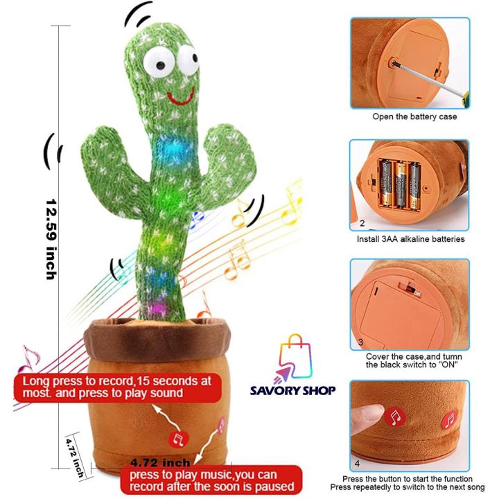 Dancing Cactus,Talking Cactus Toy, The Cactus Repeats What You Say,Electronic Dancing Cactus Toy with Lighting,Singing Cactus Recording and Repeat Your Words,Cactus Mimicking Toy for Kids