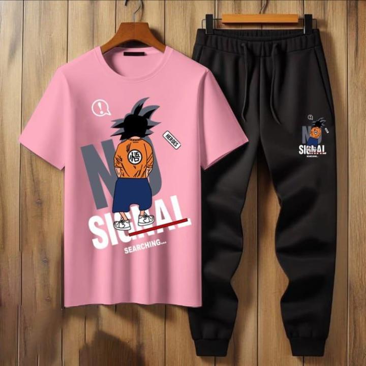 NO SIGNAL SEARCHING Printed Dragon Ball Z Goku Tracksuit For Men, Boys, Girls, Women - Soft and Comfortable Fabric T Shirt and Trouser Summer Collection