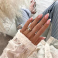 24Pcs/Set Medium Long Almond Nails Art White Edge Oval Glossy Artificial Acrylic Press on Nail Tips Stick on Nails. 