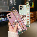 dienya For vivo v21e Case With Wristband New Design Phone Case For Girl Women Thin Pattern Fashion Cartoon Shockproof Plating Silicone Casing Full Cover SoftCase Protection Cases. 