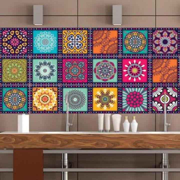 12 pcs Colourful Tile Stickers for Home Decor - Walls Self Adhesive Designs ( 4.8 inch x 4.8 inch ) Designs Tiles Stickers Bathroom Kitchen Sticker Wall Art Sticker Wallpaper Border
