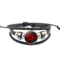 Shippuden Eye Bracelet Men Anime Uchiha Blood Chakra Eye Kaleidoscope Glass Button Black Weave Leather Bracelet Fashion Jewelry. 