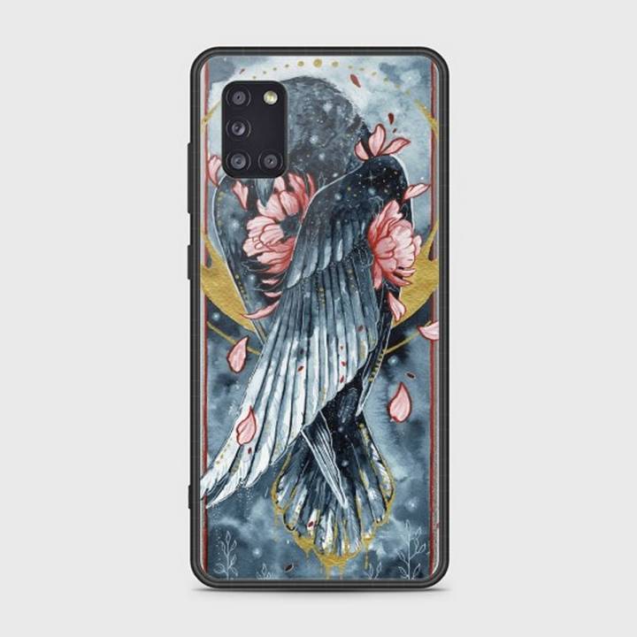 Samsung Galaxy A31 Cover - SkinLee HQ Infinity Glass Case (Soft) - Golden Raven Cross Stitch Art - SKINLEE-360-1-798-488