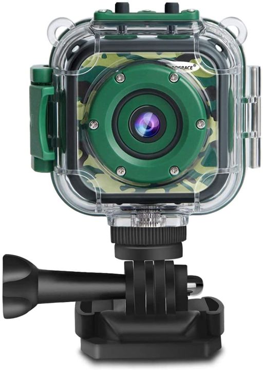PRÒGRACE Children Kids Camera Waterproof Digital Video HD Action Camera 1080P Sports Camera Camcorder for Boys Holiday Birthday Gift Learn Camera Toys 1.77'' LCD Screen(Camouflage) 16GB SD Card included.
