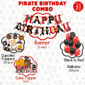 Pirate Birthday Party Decorations Happy Birthday Pirate Theme Party Set Total 43 PCS, Include Happy Birthday Banner Cake Cupcake Toppers Balloons. 