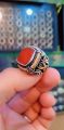 Original Red Yemeni Aqeeq Stone Pure 925 Silver / Chandi Turkish Ring. 