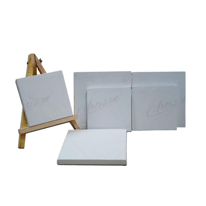 Artisan - 7Pcs Value Pack Primed Coated Canvas Set Included E.a.s.e.l. (3*6x6, 3*8x8, 1*Wooden E.a.s.e.l.)
