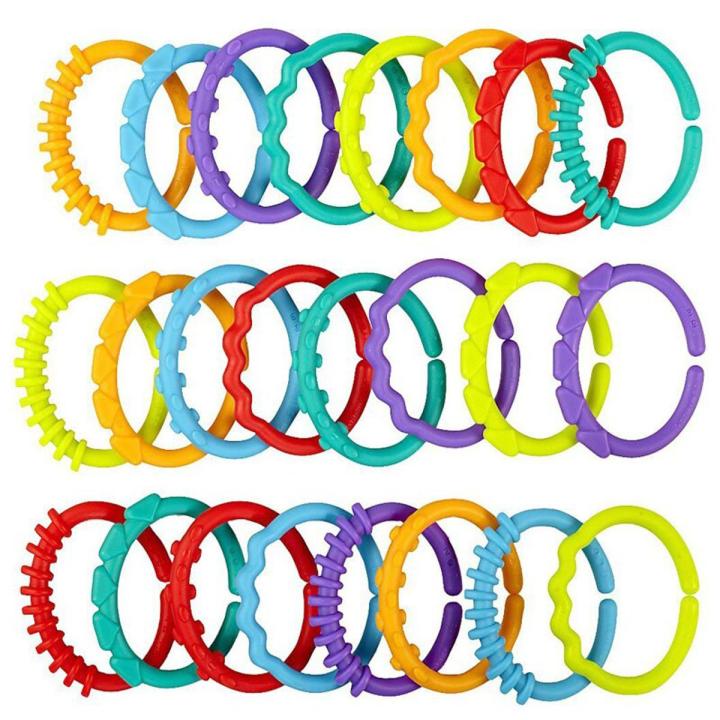 Baby Toys Rainbow Kids Teether Dolls Chain Clutch Ring Toy Links Holder for Hanging on Cirb Playpen Stroller 0-12 Months