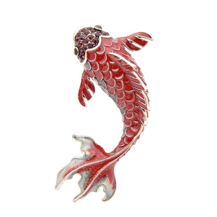 Red Enamel Fish Brooches for Women Large Carp Pins Animal Style Brooch Fashion Jewelry Coat Broch