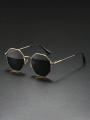 Eldorado Trendy Metal Frame Sunglasses/ Retro Polygon Gradient Mirror Sunscreen Sunglasses. 