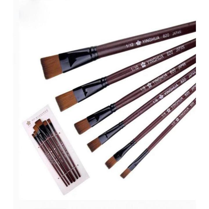 BWS YINGHUA Art Artist Supplies 6 Brown Nylon Paint Brushes LW !