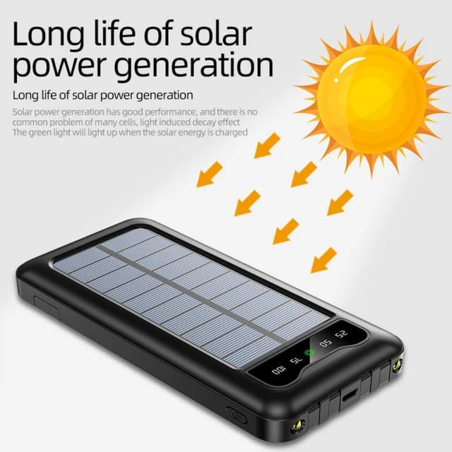 Solar Charger Solar Power Bank Portable External Battery Backup Fast Wireless Real Rated 10000mAh 4 USB Built-in Cables LED Flashlights and Carabiner for iPhone Android (Black/White)