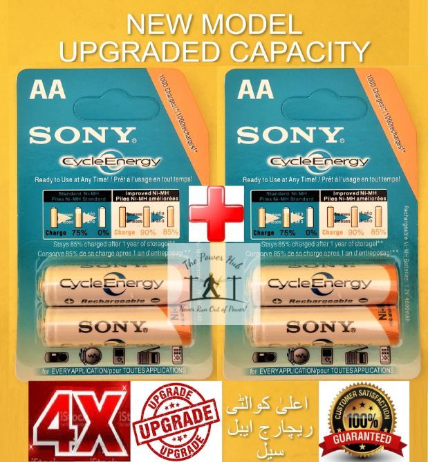 4x AA Rechargeable Battery Cell CLOCK SIZE Imported Sony Cycle Energy NiMH Pack of 4 -1.2v 4600mAh 1000 Cycles Batteries Cells
