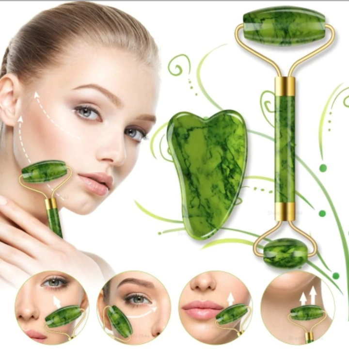 Jade Roller Gua Sha Set - Face Roller, Skin Care Anti Aging Facial Roller, Massage Face Roller, Facial Beauty Roller Skin Care Tools, Neck and Eye Treatment Facial Roller for Skin Care Routine by AURA Mart