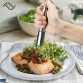 Pakistan Retail Store 1 Pc Mini Pepper Mill Premium Tall Premium Stainless Steel Salt Shaker Push-Button Manual Glass Salt and Pepper Thumb Press Set Machine for Grinding Black Pepper Grinder with Adjustable Ceramic Mechanism (Silver). 