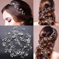 Lengthened HandmaCrystal Pearl Hair Headwear Wedding Dress BriHeadwear  Hair Ornaments. 
