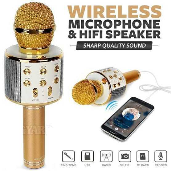 WS 858 Portable Rechargeable Wireless Bluetooth Karaoke Microphone Speaker KTV Mic For Singing High Sound