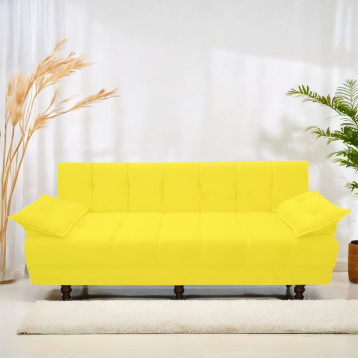 Costumize AKZ Collection 3 Seater Sofa Cum Bed Imported Jute Fabric YELLOW Colour Armless Compact Living Spaces, Dorms, Guest Rooms, Apartments, Offices,