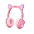 Cat Ear LED Light Up Wireless Bluetooth Headphones for Kids with Microphone, Pink. 