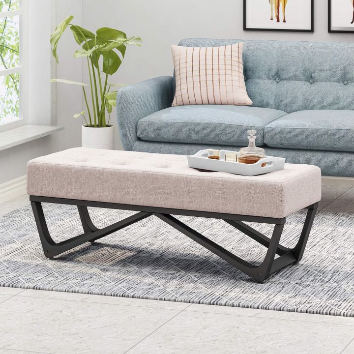 Stylish Ottoman Bench - A Versatile Wooden Tufted Backless Bench with Cushion Top, Perfect as an Entryway Bench or W-Shape Bench