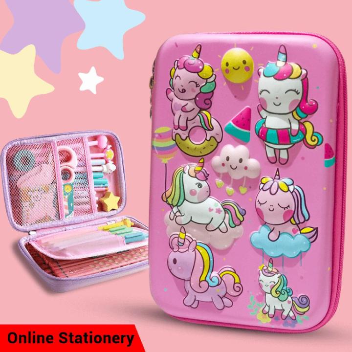 3D Cute Unicorn Pencil Case 3 Layer Large Capacity Geometry Box