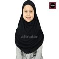 Pack of 1 Casual Makhna Hijab for Girls Black and White, Cotton Islamic Headscarf, Full Coverage Plain Scarf for Muslim Kids, Soft Inner. 