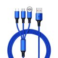 3 in 1 Multi Charging USB Type C Cable Lightning , Android / Iphone / Ipad - 1.2M -Blue. 