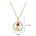 DIEYURO 316L Stainless Steel Red Tulip Flower Pendant Necklace For Women Girl Fashion Clavicle Chain Choker Jewelry Gift Wedding. 
