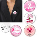 Breast Cancer Awareness Lapel Pin Breast Cancer Pin Women Charity Public Welfare Ribbon Brooch Round Badge. 