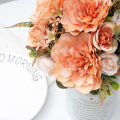 Beautiful Autumn Orange Artificial Peony Flowers Silk Rose Plants Accessories Faux Grass Wedding Party Home Fall Decoration. 