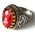 Silver and Gold Touching Ring with beautiful Red stone ring for men. 