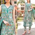 Trendy Butterfly Print Embroidered EID Lawn Dress 2023 with Chiffon Dupatta. 