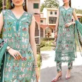 Trendy Butterfly Print Embroidered EID Lawn Dress 2023 with Chiffon Dupatta. 