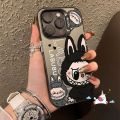 Trend Cute Tag Graffiti Cartoon Pop Mart Labubu Case Compatible for IPhone 16 15 11 14 12 13 Pro Max 7Plus 16 14 7 15 8 Plus XR X XS Max SE 2020 Luxury Plated Metal Lens Case. 