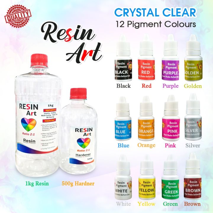 Imported Epoxy Resin 1.5 Kg Set With 12 Liquid Colors.