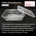 750ml disposable box with lid - Pack of 6. 