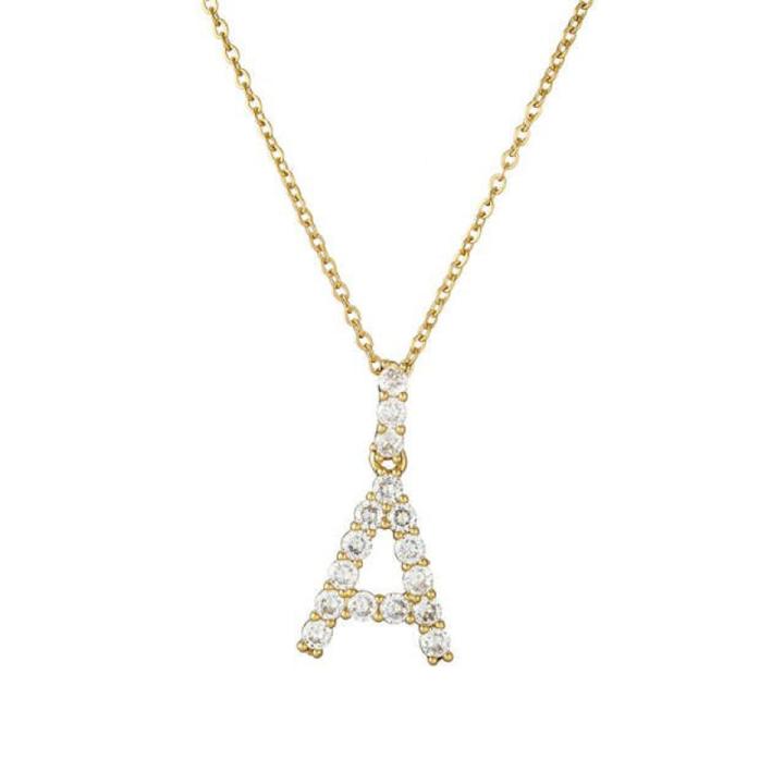 Luxury AAA+ Cubic Zirconia Initial Letter Necklace For Women Gold Color Geometric A-Z Alphabet Pendant Necklace Wedding Jewelry