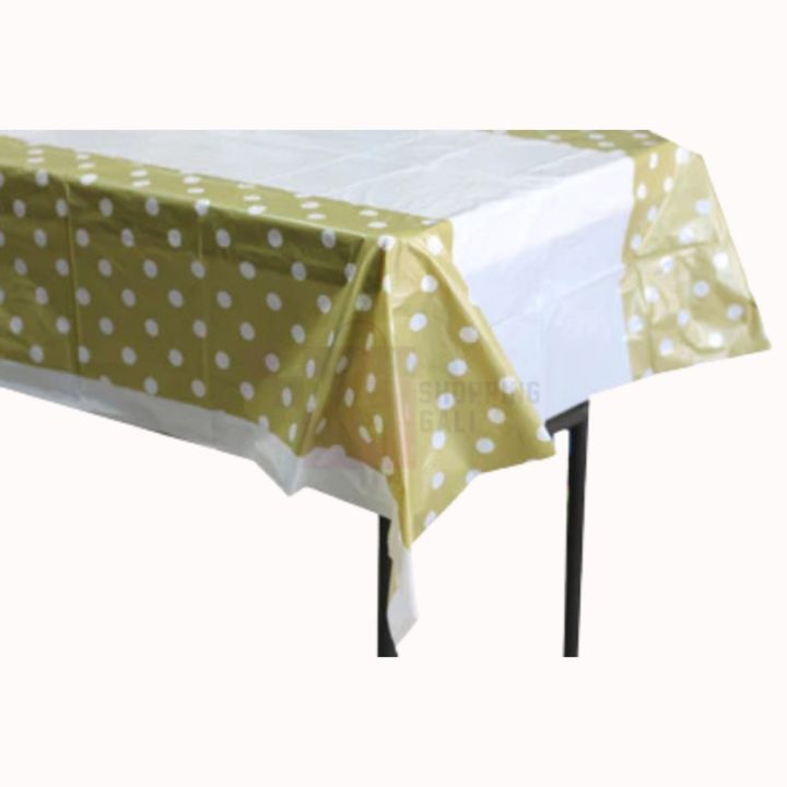 GOLDEN POLKA DOT TABLE COVER - GOLDEN THEME TABLE COVER - PLASTIC MATERIAL TABLECLOTH ( 108 CM X 180 CM )