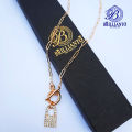 2 Pcs Crystal Lock and Key Necklace Pendant for Girls Golden Shiny Stylish Long lock Chain For Girls lock locket. 