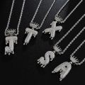 Dz A-Z Initial Bubble Letter Name Crown Drip Letters Necklaces Pendant For Men Women Gold Color Cubic Zircon Hip Hop. 
