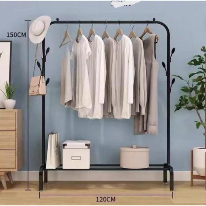 1 PC Multipurpose Clothes Metal Rack with Bottom Shelves Closet Organizer - Freestanding Clothes Garment Stand Light weight Rack for displaying clothes (Black)