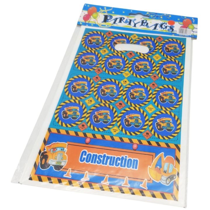 Construction Goody Bags - 10 x 6 Inch - Gift Bags - Construction Theme - Blue - Unisex - Pack Of 10