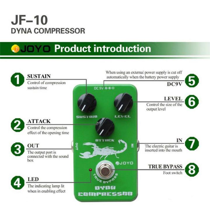 JOYO JF-10 Dynamic Compressor Guitar Effect Pedal - True Bypass, DC 9V and Battery Supported